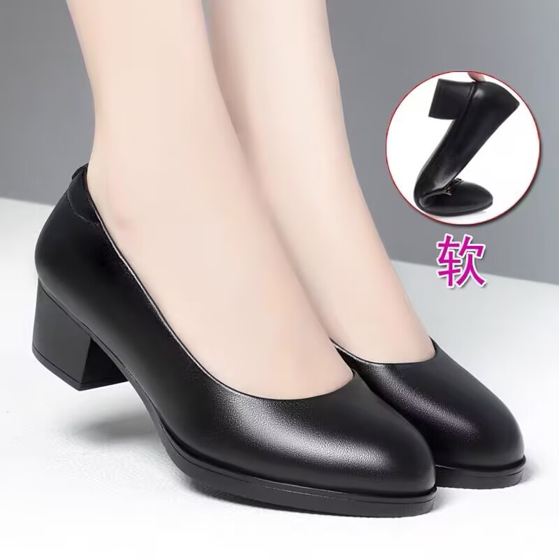 久站不累真皮软底女高跟鞋