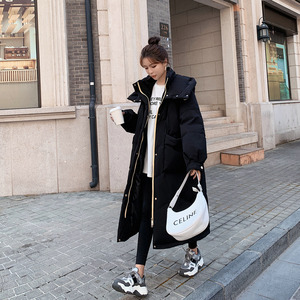 黑色中长款过膝羽绒棉服女2024冬季新款韩系chic宽松加厚学生棉袄图片