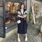 现货夏装新款针织黑白撞色宽松版连衣裙8161p120k178，女装连衣裙，韩秀