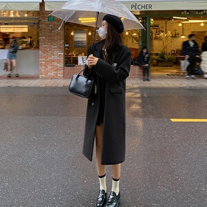 新款现货气质显瘦长款毛呢大衣外套女韩版宽松百搭秋冬装图片