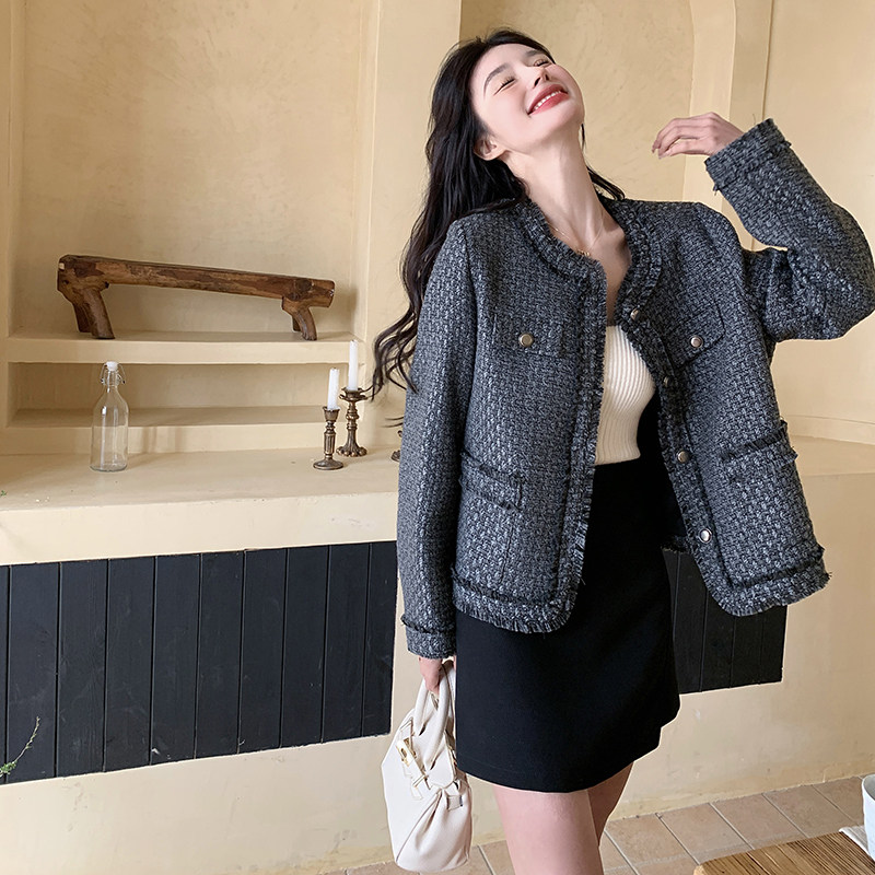新款小香风外套女复古流苏短上衣显瘦百搭气质小个子,女装短外套,韩秀