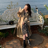 卡其色系带收腰长款风衣外套女2025春季新款高级感韩系英伦风大衣，商品下架区，韩秀
