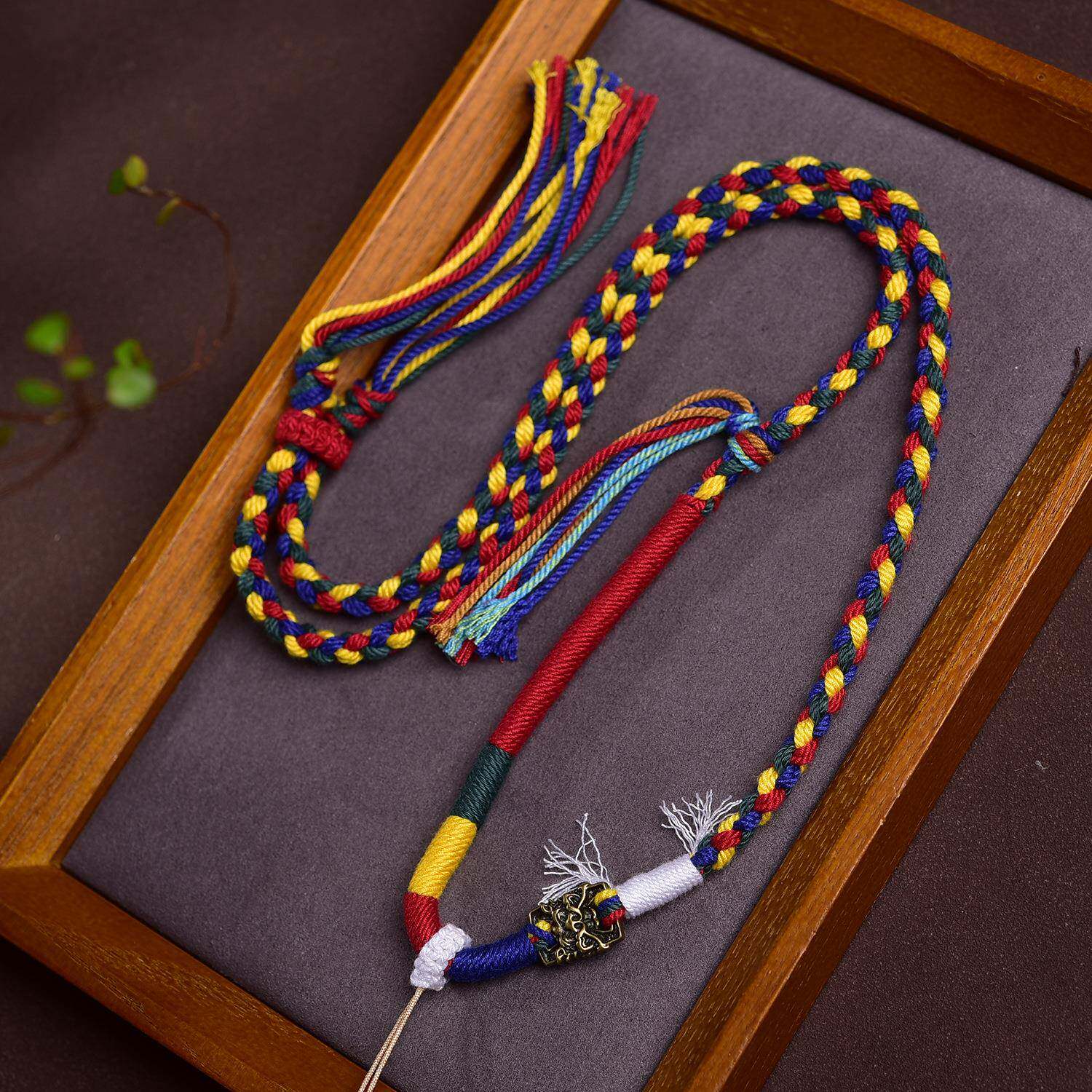 精品藏式棉绳项链毛衣链唐卡佛牌蜜蜡玉吊坠绳纯手工编织绳民族风