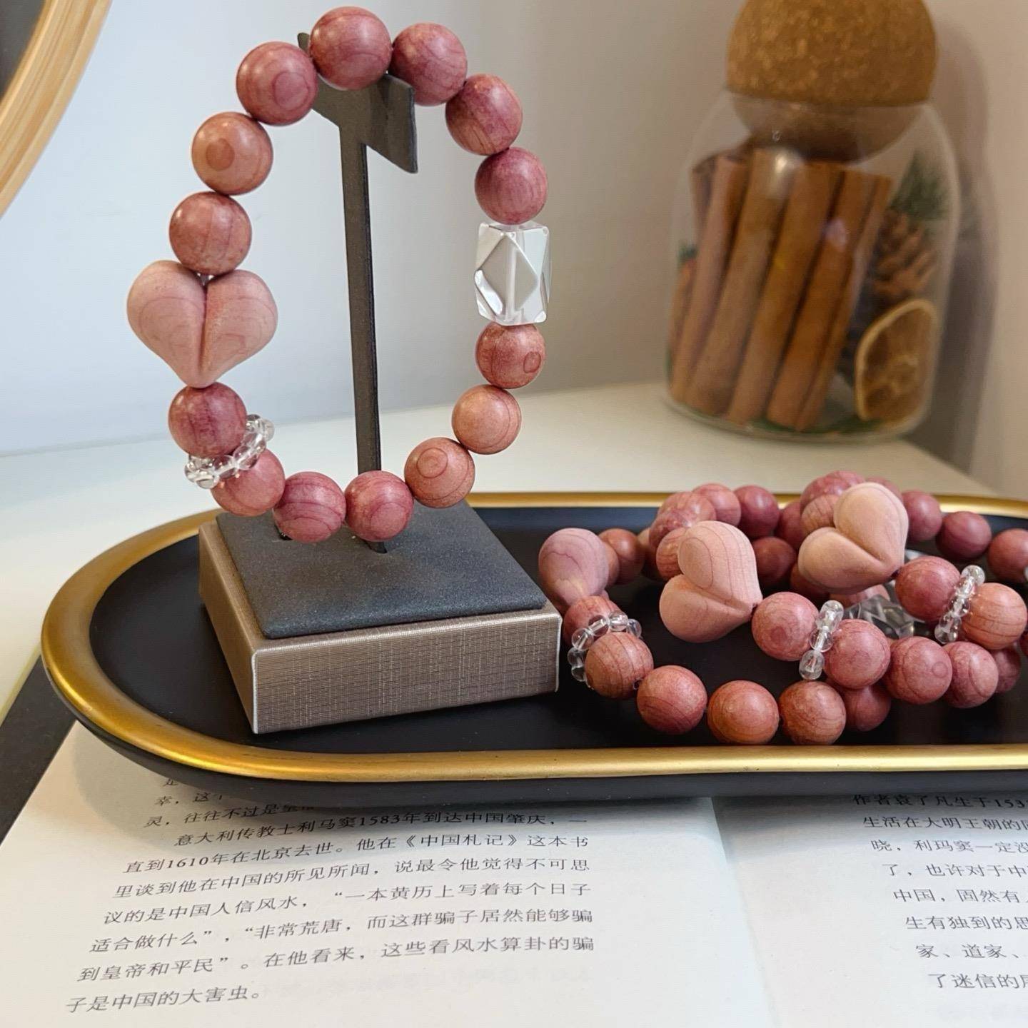 原创血柏木圆珠搭配压电白水晶随形等多宝手链单圈编织手串饰品