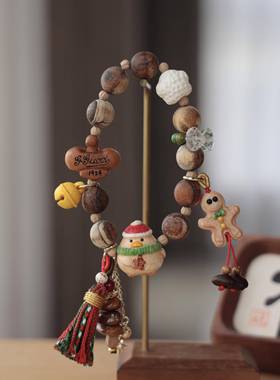 原创设计贡木沉香手串搭配鹿角根付圣诞鸭桃木葫芦文玩时尚配饰品