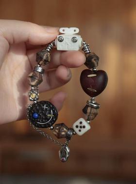 原创贡木沉香灯笼珠手链搭配鹿角机器人紫檀爱心老琉璃纯铜配饰