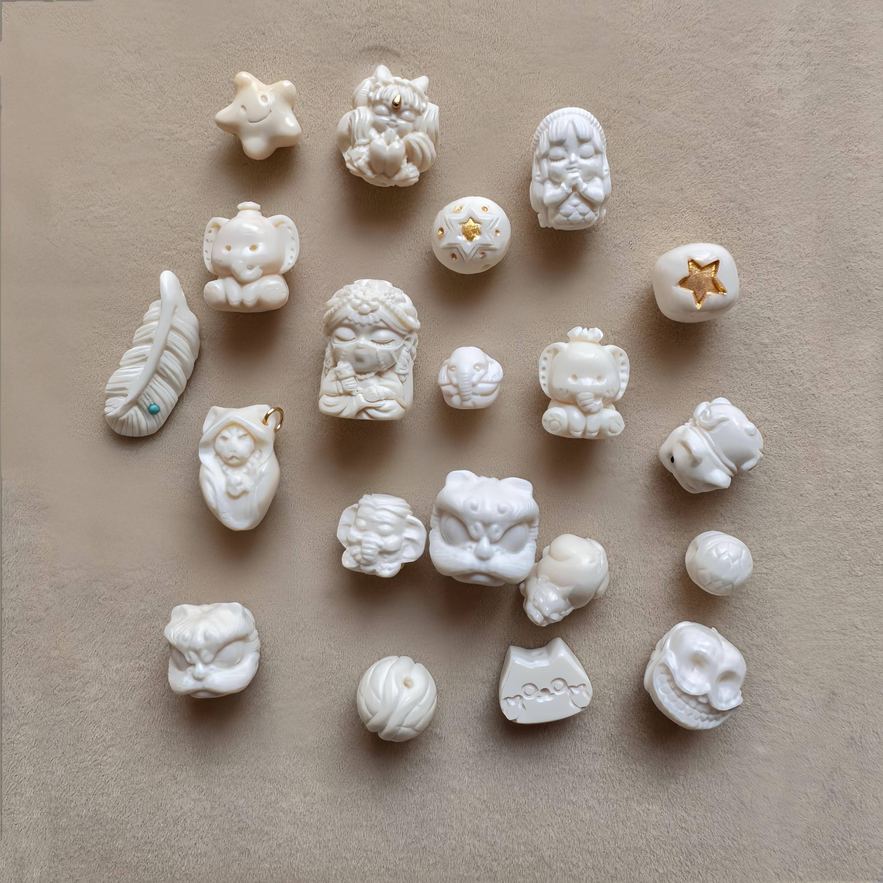 天然猛犸象牙雕刻diy配件散珠文玩手串隔珠醒狮象神阿呆吊坠提溜