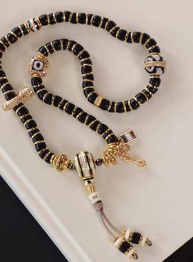 天然椰蒂大肠双圈手链配纯铜直切隔片纯铜三通万能轴轻奢时尚饰品