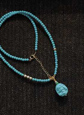 原创设计菱镁矿美人鱼项链文玩时尚吊坠佛珠锁骨链百搭毛衣链礼物