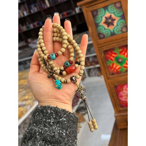 老籽星月菩提配南红玛瑙——路路通玛瑙—铜绒刀财神天珠镶嵌