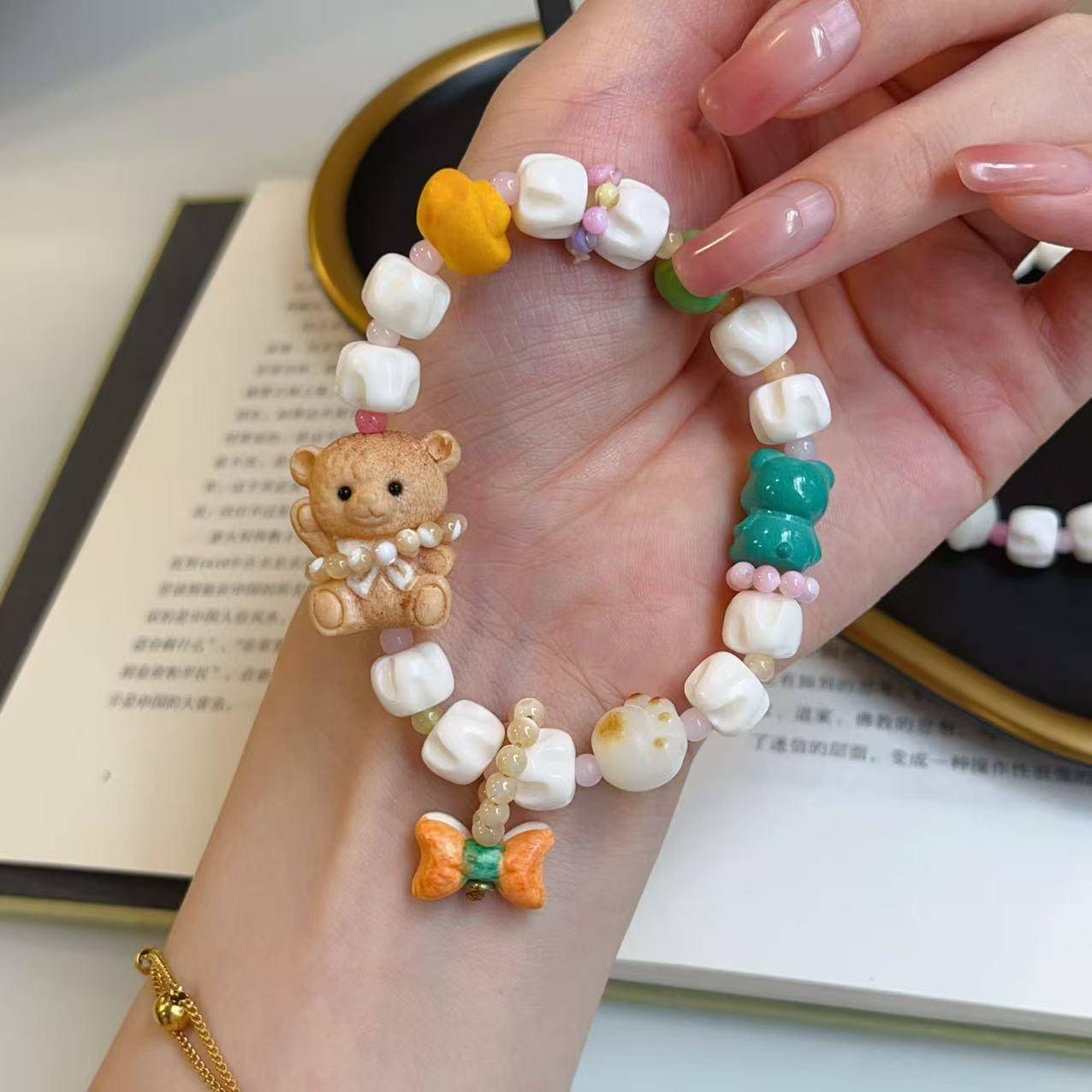 鹿角根付小熊蝴蝶结配件手工diy手链手串手持配饰挂件饰品文玩