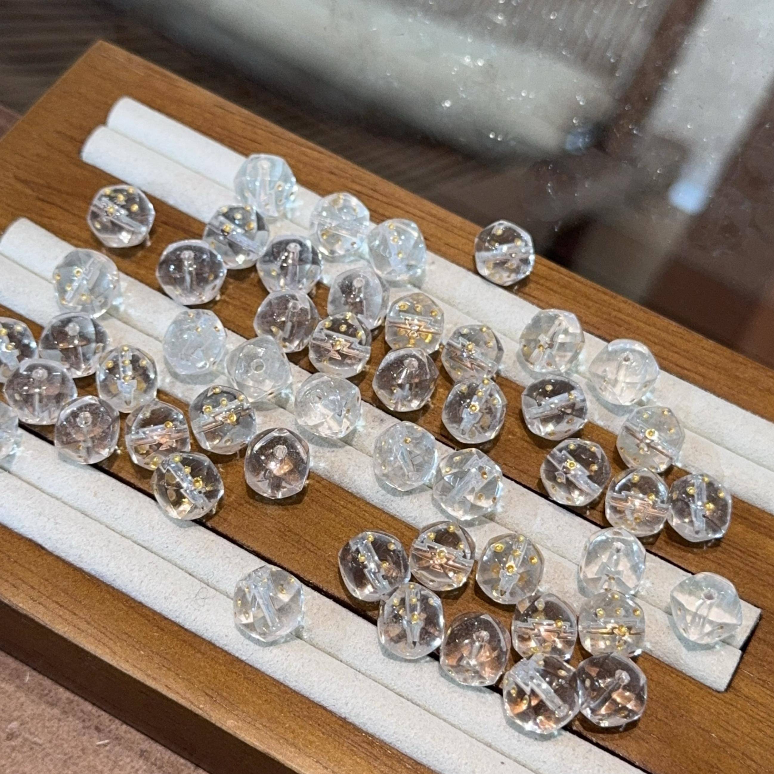 天然白水晶描金骰子diy手工配件散珠隔串珠手绳项链手串文玩配饰