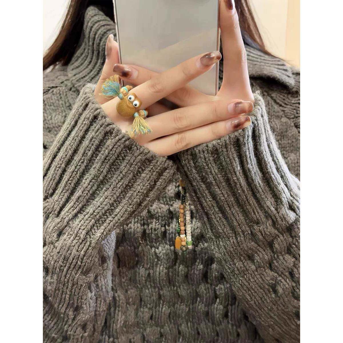 原创设计老山檀木呱呱来财戒指文玩时尚配饰佛珠串珠手串饰品