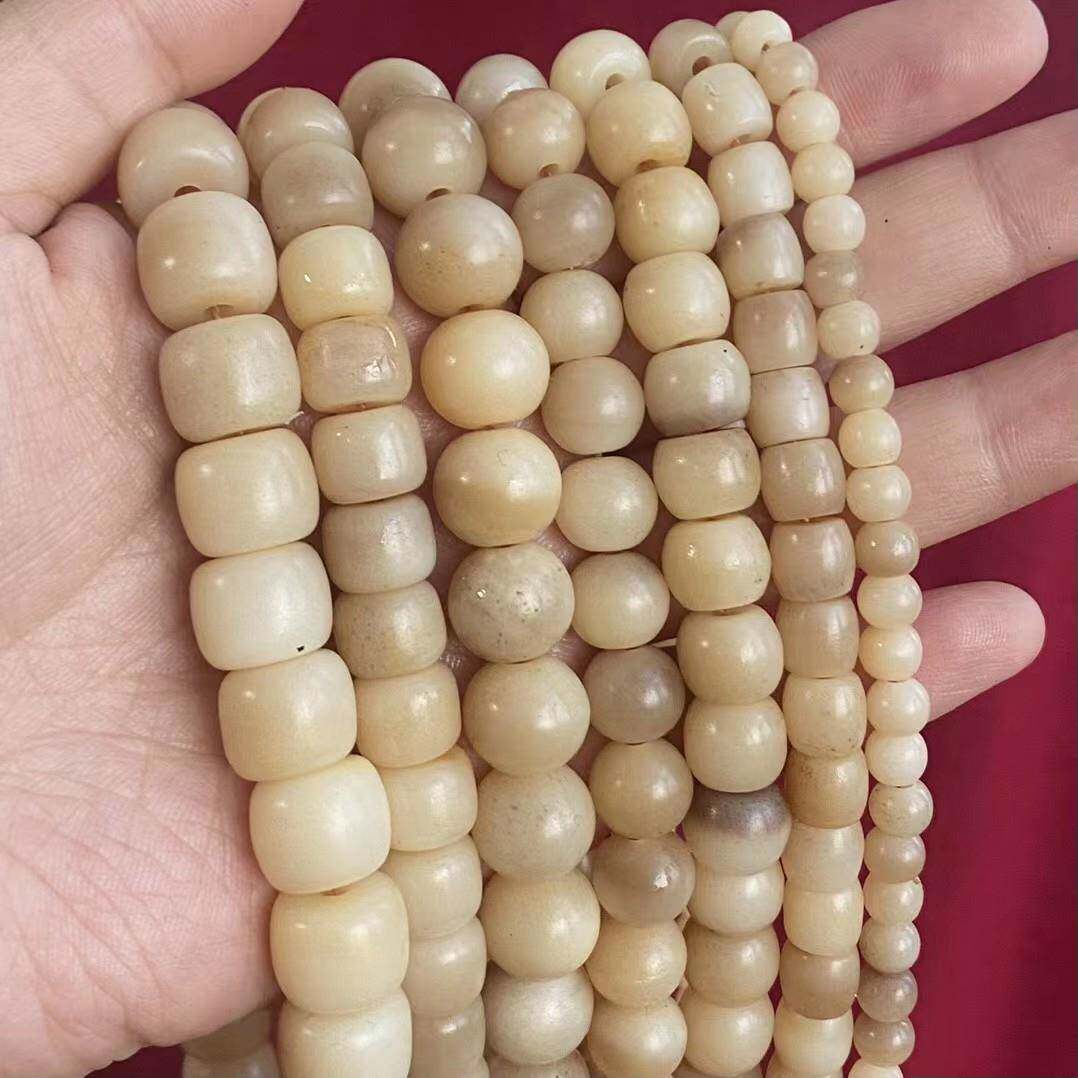 文玩驼骨原色原料老形桶珠苹果园圆珠手串108颗长串