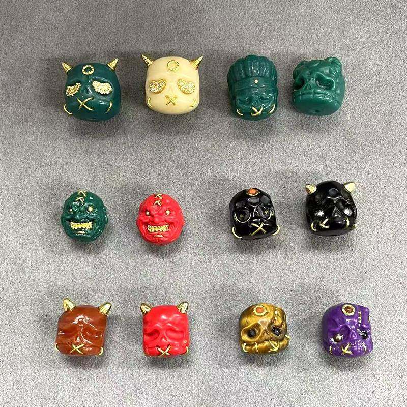 高端文玩手串佛珠diy配饰雪巴琉璃阿呆尸陀林手工镶嵌恶僧酋长