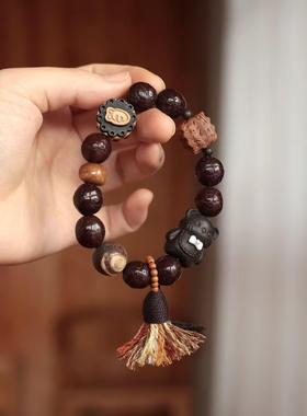 凤眼搭配黑檀领结熊萝卜饼干贡木库克手串女可爱百搭复古文玩饰品