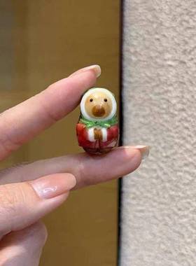 象牙果根付彩绘花棉袄卡皮巴拉通孔diy配件串珠手链项链饰品配饰