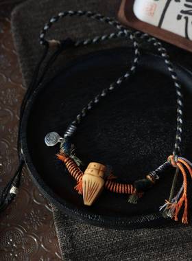 原创设计手工精编牛骨擦擦项链三七银扎基项链文玩佛珠时尚配饰品