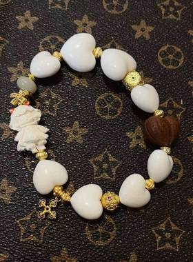 天然猛犸象牙搭配鹿骨爱心DIY手串手链佛珠轻奢百搭送礼佳品