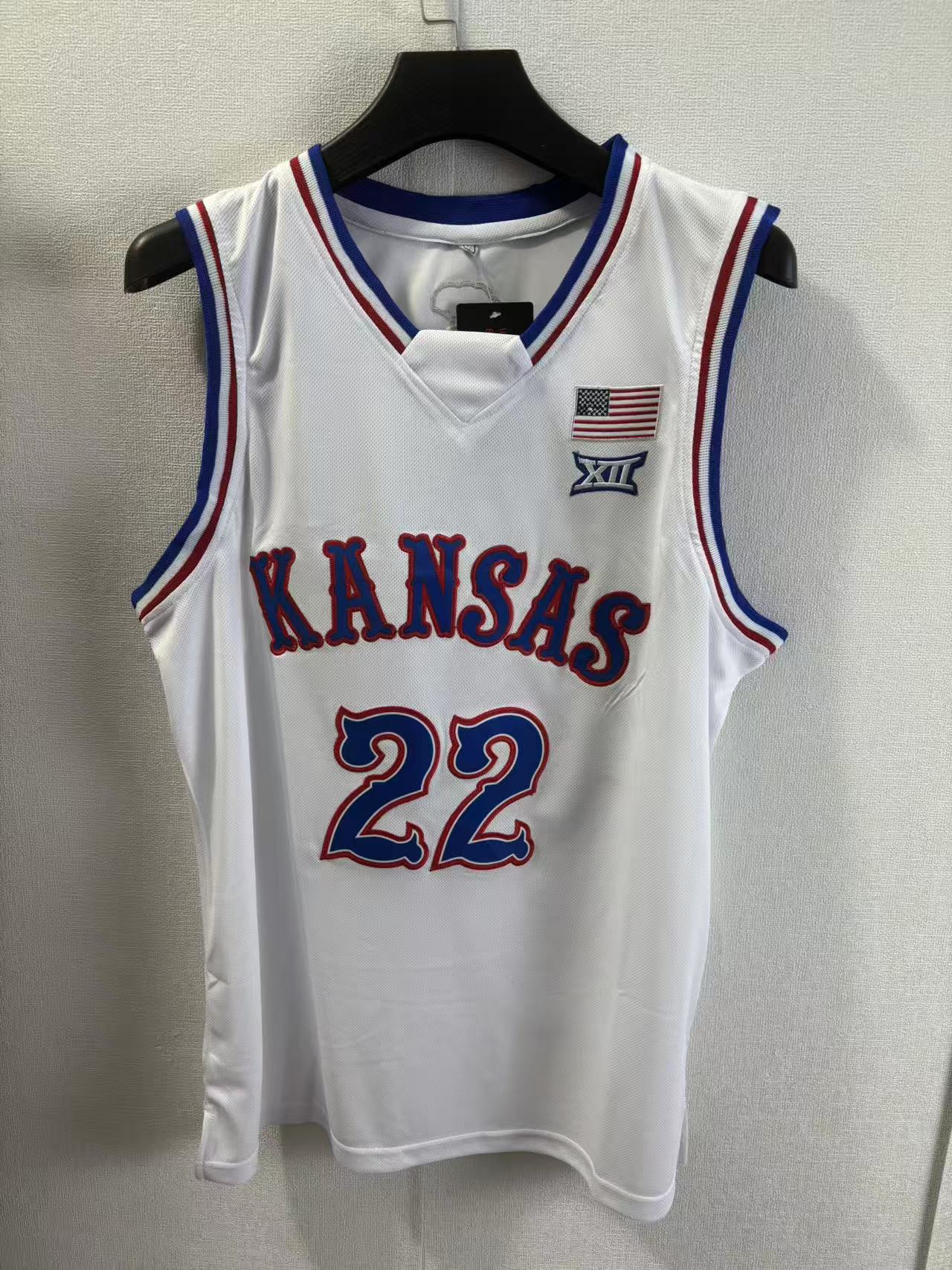 22号 达林-彼得森 堪萨斯大学白色 彩蓝色球衣运动休闲蓝球服背心