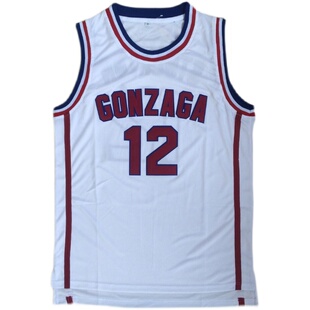 贡扎加大学12号约翰·斯托克顿白色刺绣大学球衣