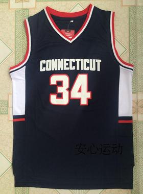 NCAA康涅狄格大学版34 号雷阿伦 深蓝色球衣 新面料刺绣篮球服
