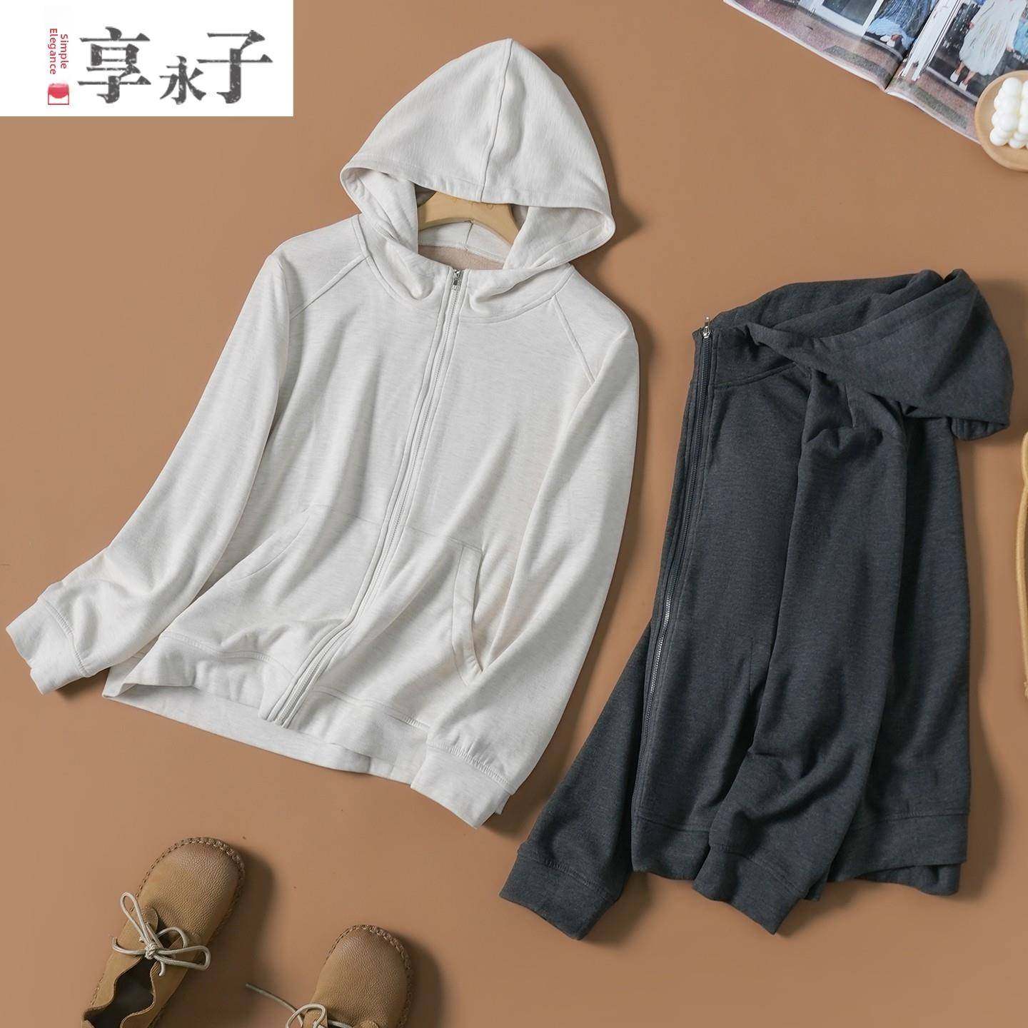 享永子【暖羊羊】羊绒桑蚕丝加绒连帽保暖卫衣女秋冬休闲气质舒适