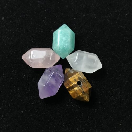 双头尖！天然紫水晶/粉水晶/白水晶/虎眼石/天河石（通孔）8*16mm