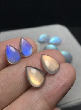 小水滴耳坠料！天然拉长石灰月光双面小水滴无孔裸石镶嵌绕线耳坠