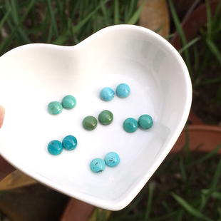 耳钉料！天然原矿绿松石有注胶戒面裸石椭圆形绕线戒指吊坠耳钉料