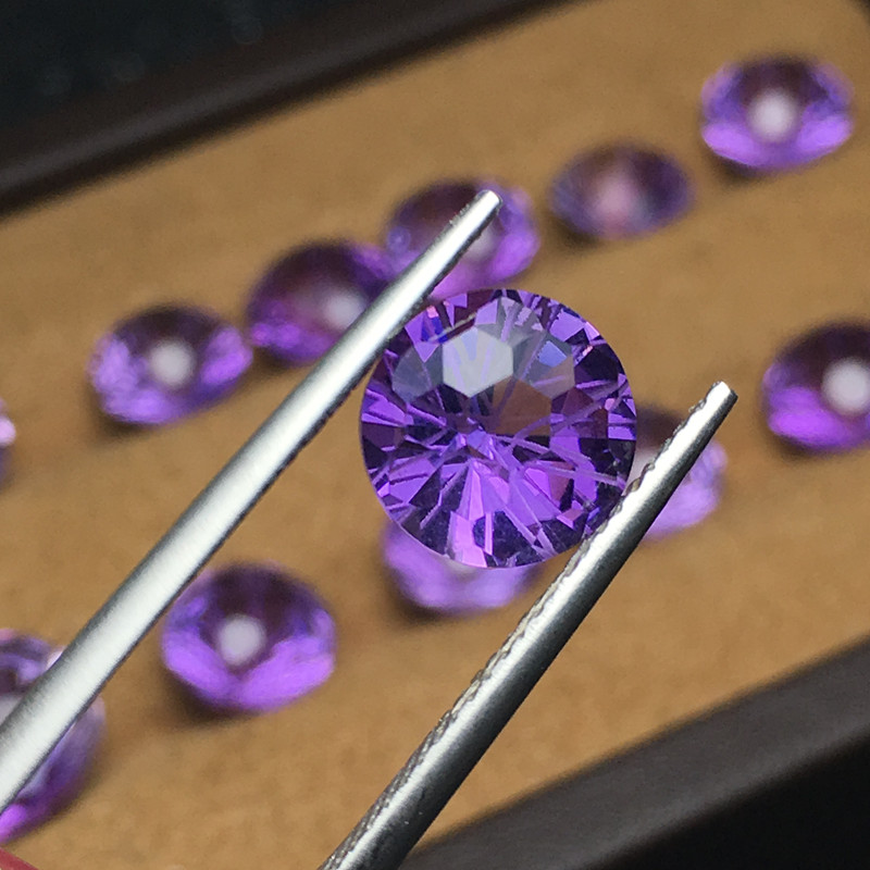 天然紫水晶裸石圆形戒面烟花切可图片
