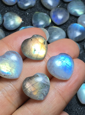 天然低级别拉长石双面爱心灰月光