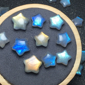 小星星 天然拉长石灰月光双面五角星锁骨链小滴溜穿手链打孔备注