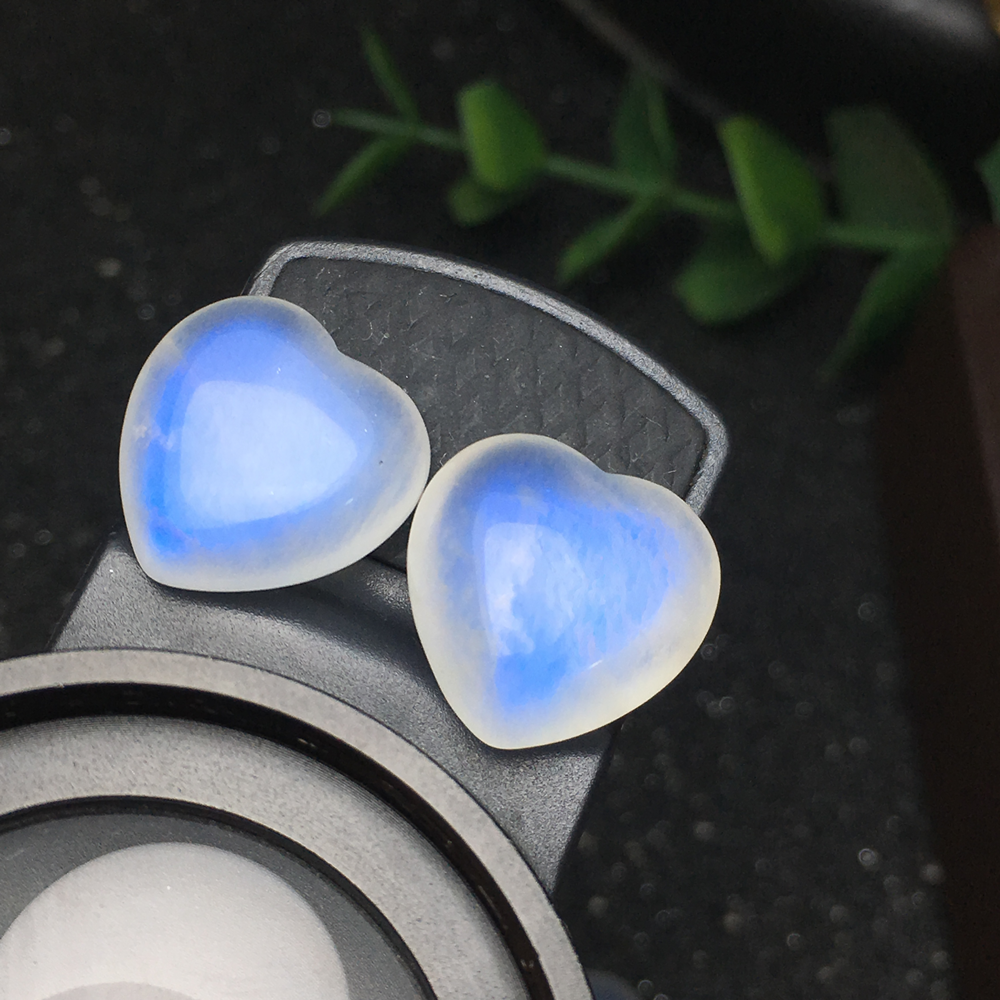 天然奶油体白月光双面爱心蓝月光裸石镶嵌绕线吊坠 打孔备注