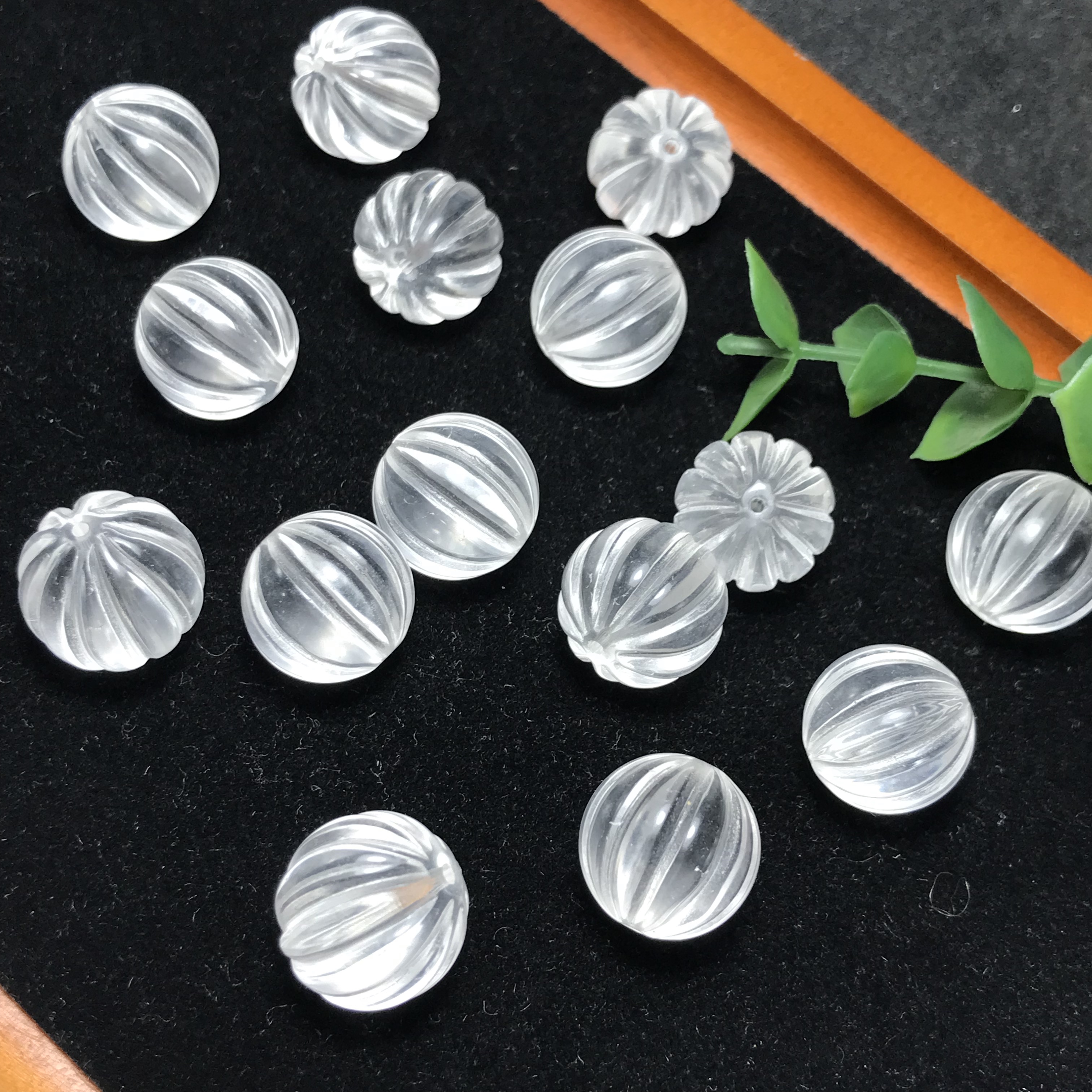 天然白水晶圆形南瓜珠裸石（通孔）编绳手链挂饰Diy原石水晶