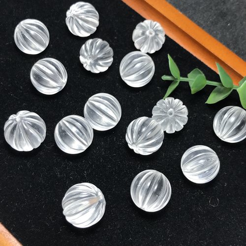 天然白水晶圆形南瓜珠裸石（通孔）编绳手链挂饰Diy原石水晶