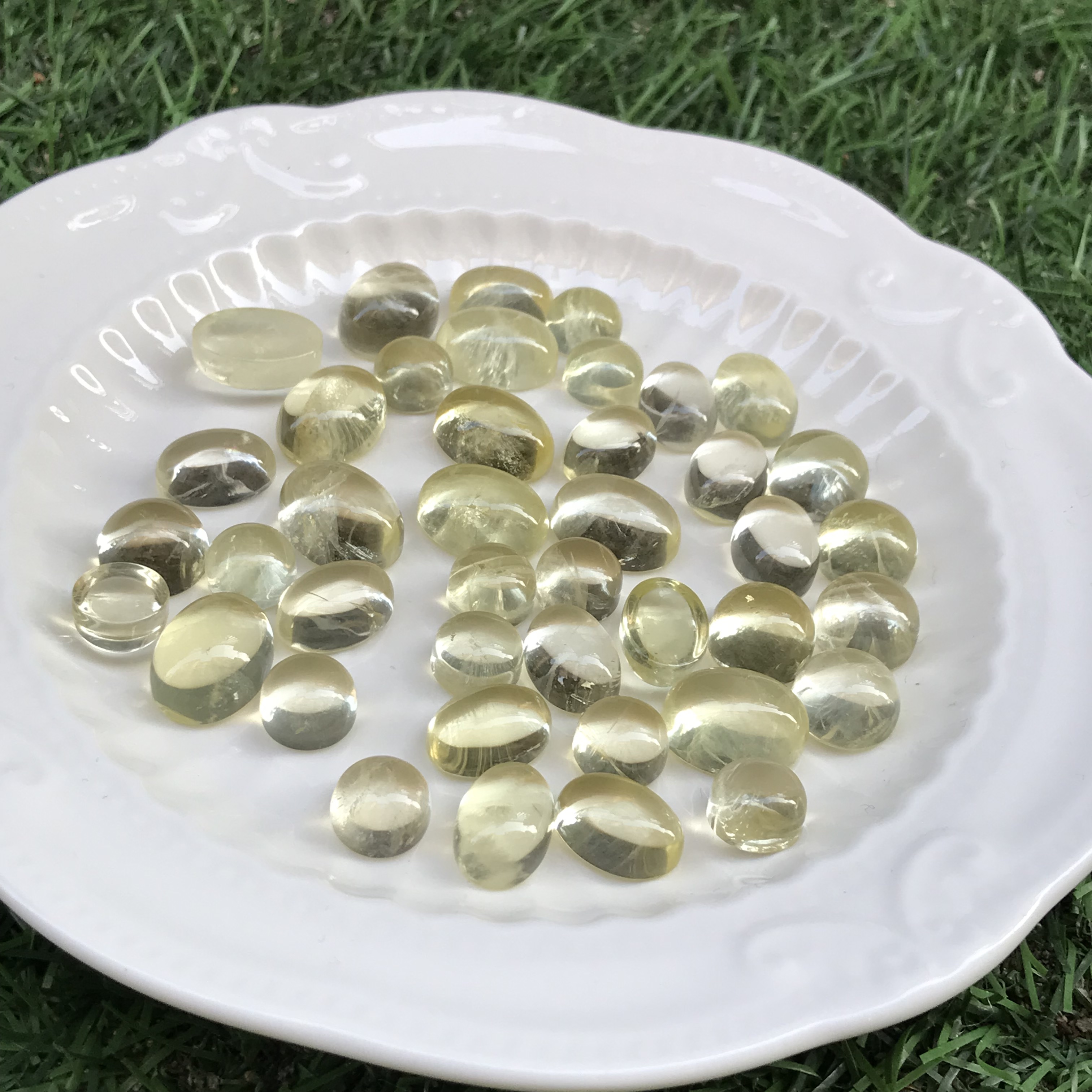 天然黄柠檬水晶椭圆形蛋面裸石戒面镶嵌绕线戒指吊坠耳钉棉裂体