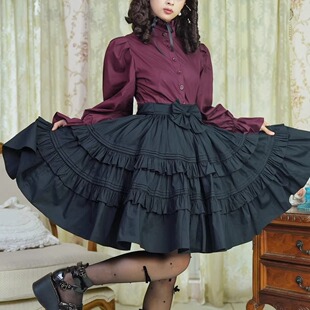 lolita 暗箱玫瑰 Garden 黑多层荷叶边360大摆蓬蓬伞裙SK Lace