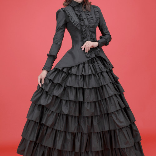 原创暗黑哥特风荷叶边长袖衬衫