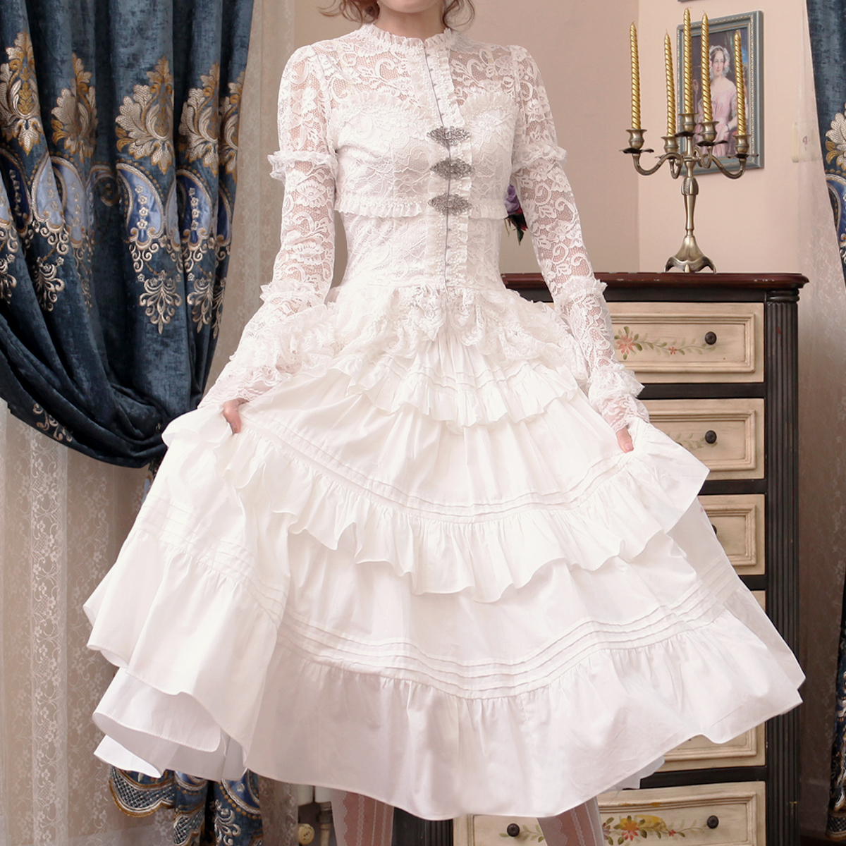 【Lace Garden】独立设计宫廷华丽白哥特蕾丝外套半裙套装lolita 女装/女士精品 连衣裙 原图主图