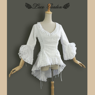 【LACE GARDEN】复古洋装宫廷荷叶边白色刺绣中秋装长袖短外套