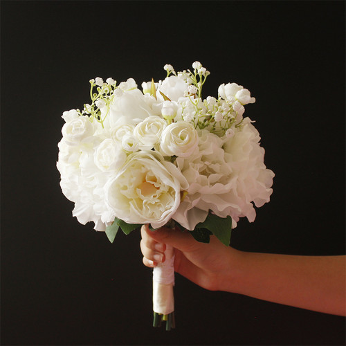 WELOVE仿真花白色玫瑰牡丹芍药新娘结婚婚礼手捧花领证仪式拍照