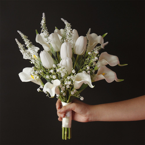 WELOVE仿真花手感郁金香马蹄莲新娘手捧花结婚婚礼领证摄影拍照