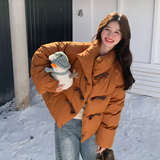 柿子色立领设计感羽绒服女冬新款超火好看高级小众保暖短加厚外套，女装羽绒服，2B110
