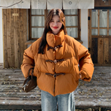 柿子色立领设计感羽绒服女冬新款超火好看高级小众保暖短加厚外套，女装羽绒服，2B110