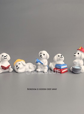 呆萌小白狗狗治愈桌面摆件