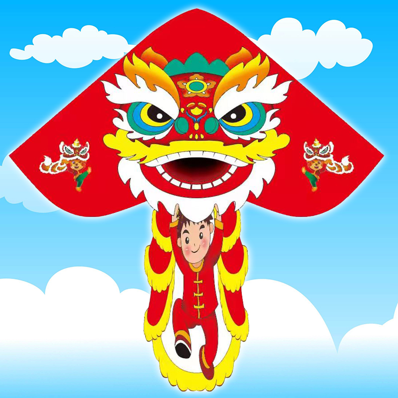 2022年新款微风卡通舞狮风筝中国风卡通可爱儿童专用个性创意风