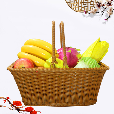 藤编购物篮手提篮长方形户外大号