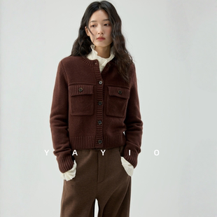 YAYIO【日常香风】全毛重磅胸口口袋纽扣香风软糯羊毛针织开衫