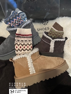 圣德俪尔雪地靴2025新款时尚厚底增高5cm女鞋复古百搭休闲棉鞋女